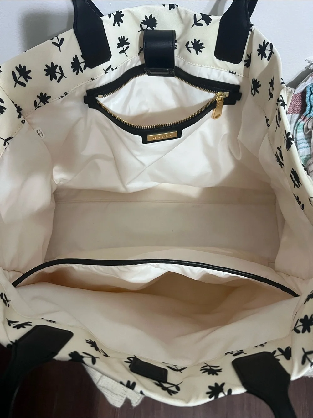 Tory Burch Black & White Floral Logo Tote